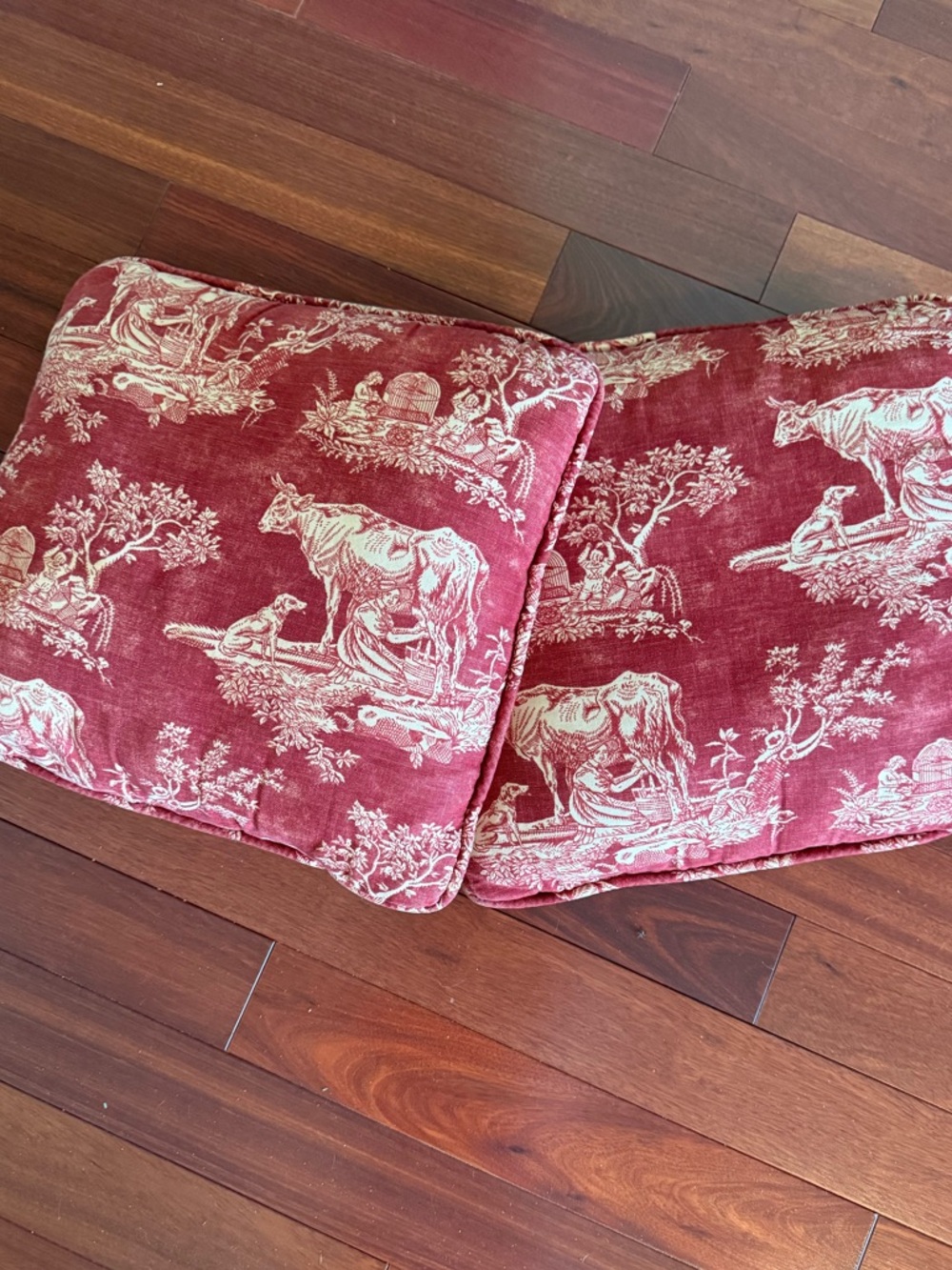 Throw Pillows (2)  Red & Cream Farm Animals Country Cows 19x19